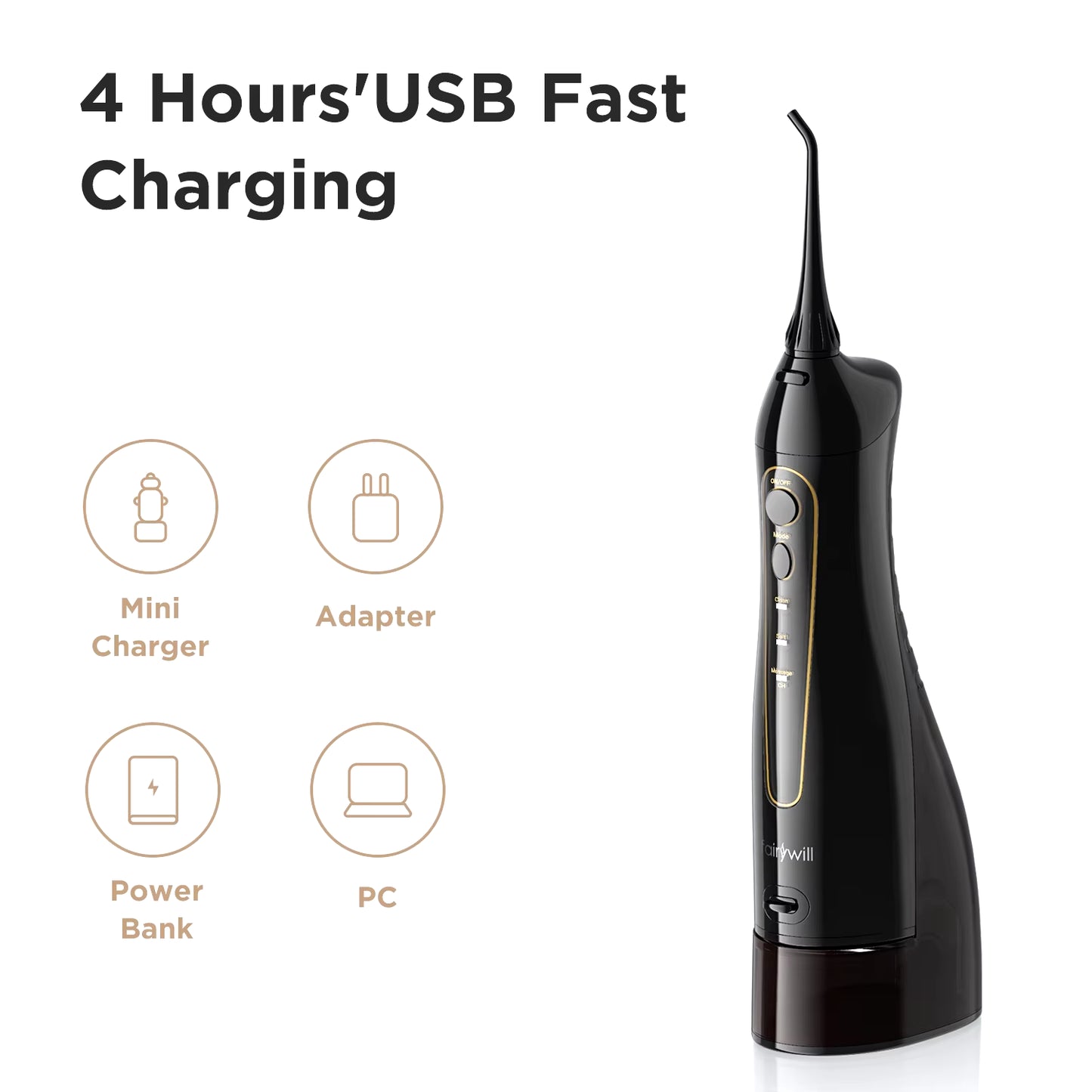 Water Flossers for Teeth 300ML Oral Irrigator Rechargeable Portable Dental 3 Modes Water Tank Waterproof Teeth Cleaner